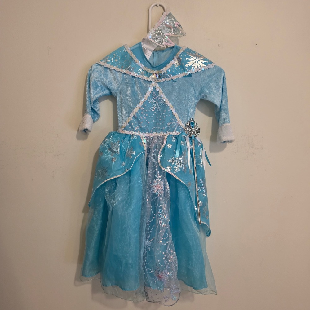 Teetot Disney Elsa Snow Princess Costume Child 3-4 Blue Sequin Snowflake Dress